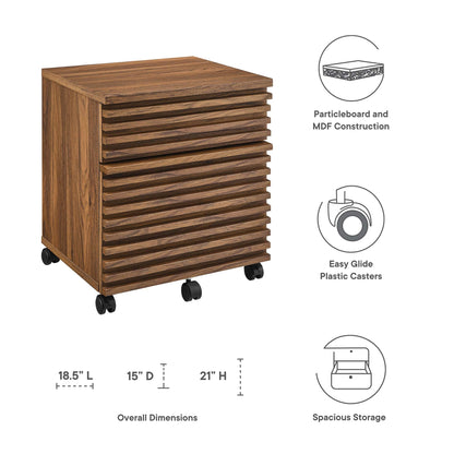 Modway Render Wood File Cabinet walnut finish with slatted front panels on casters on Tampa Home & Garden Store