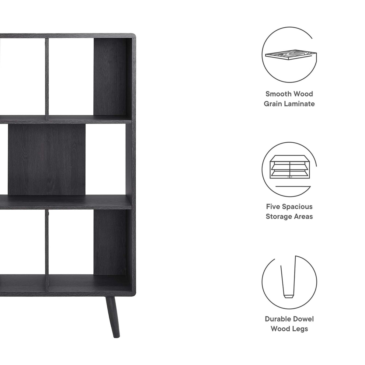 Transmit 5 Shelf Wood Grain Bookcase by Modway dark wood finish five shelves dowel legs on Tampa Store on Tampa Home & Garden Store