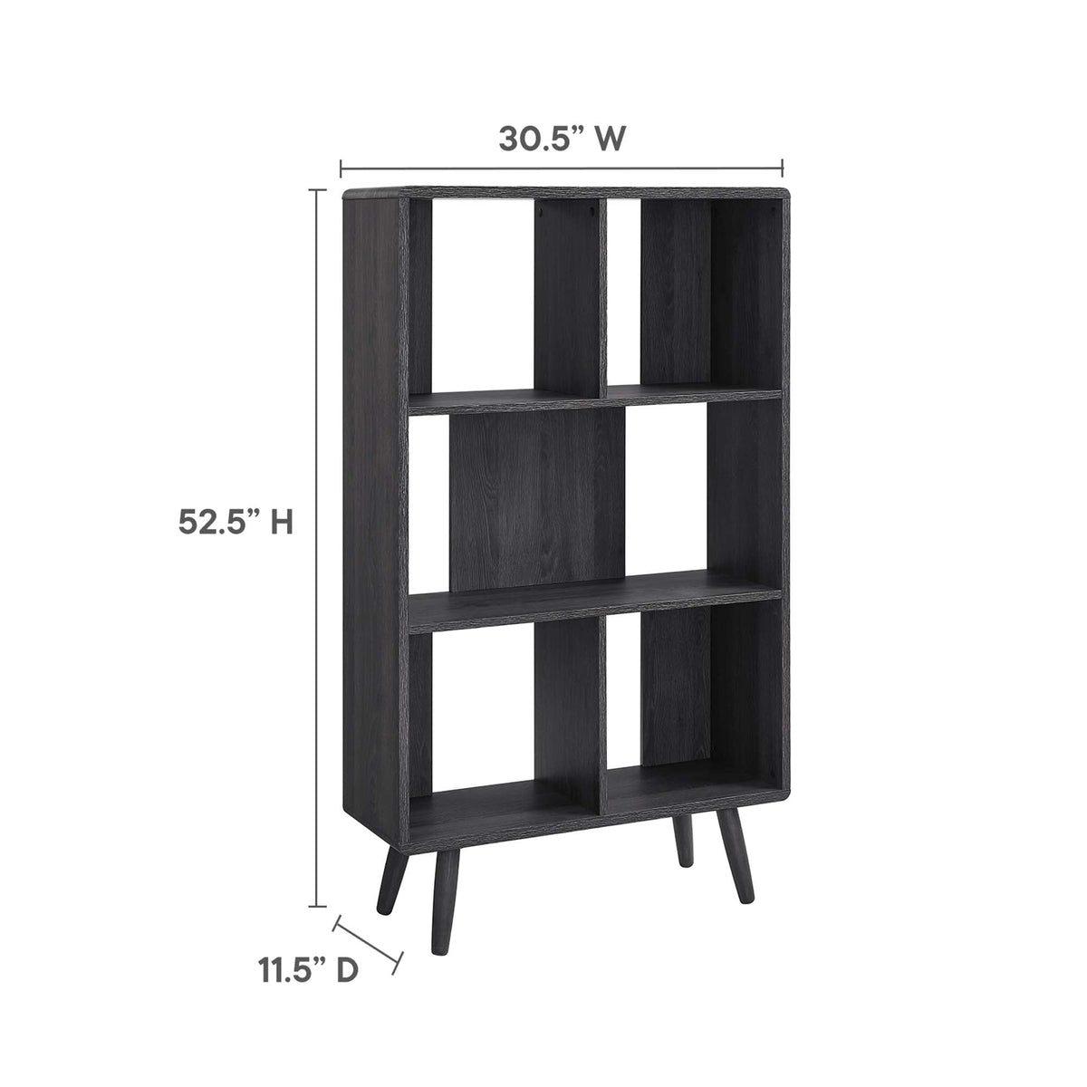 Transmit 5-shelf wood grain bookcase by Modway in dark espresso finish with open cubby on Tampa Home & Garden Store
