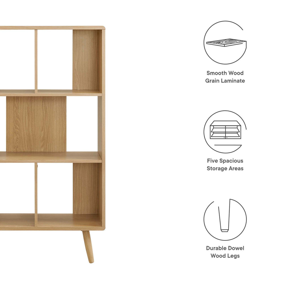 Transmit 5-shelf wood grain bookcase in natural oak finish by HouseOfZazla on Tampa Home & Garden Store