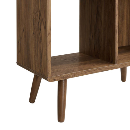 Transmit 5-shelf wood grain bookcase in walnut finish with tapered legs for living room on Tampa Home & Garden Store