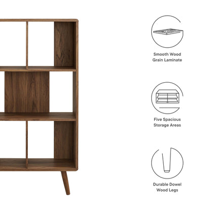 Transmit 5-Shelf Wood Grain Bookcase by Modway in walnut laminate for living room on Tampa Home & Garden Store