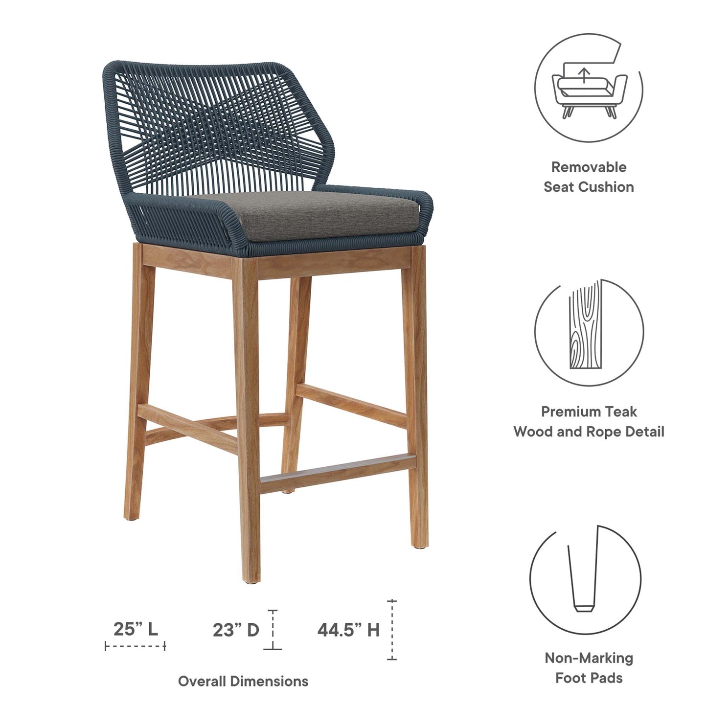 Modway Wellspring Outdoor Teak Bar Stool For Home