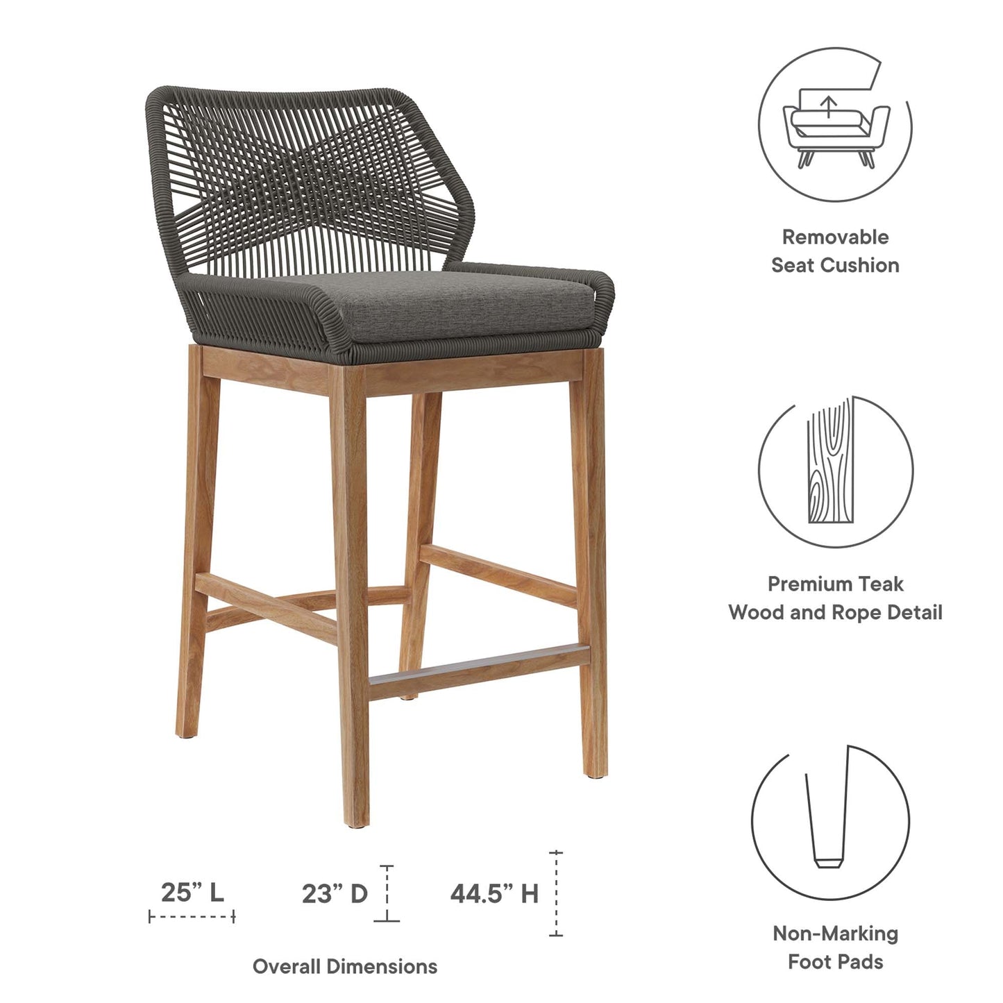 Modway Teak Patio Bar Set and Aluminum Stools