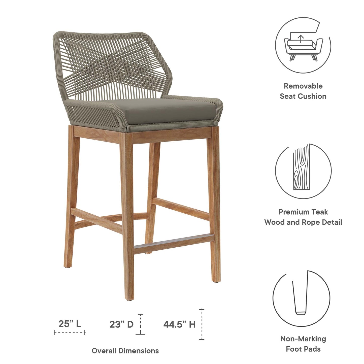 Modway Teak Patio Bar Set and Aluminum Stools