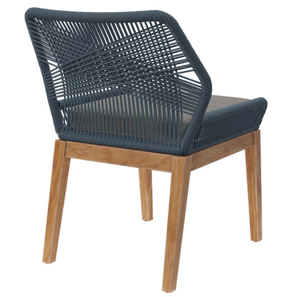 Wellspring outdoor teak wood dining chair by Modway with navy blue woven rope back and gray cushion on Tampa Home & Garden Store