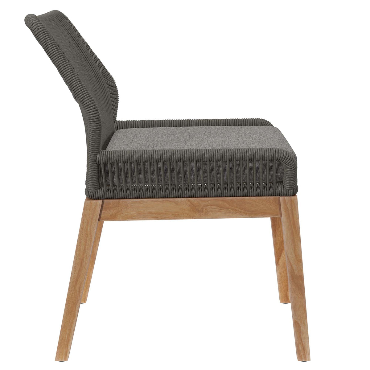 Wellspring Outdoor Dining Chair by Modway, dark gray woven rope with cushioned seat on teak base on Tampa Home & Garden Store