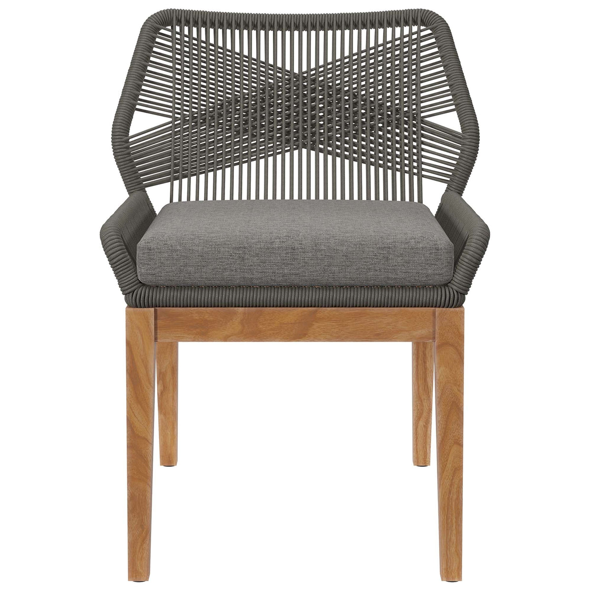 Wellspring Outdoor Patio Teak Wood Dining Chair by Modway, dark gray woven rope back and cushion, teak legs on Tampa Home & Garden Store
