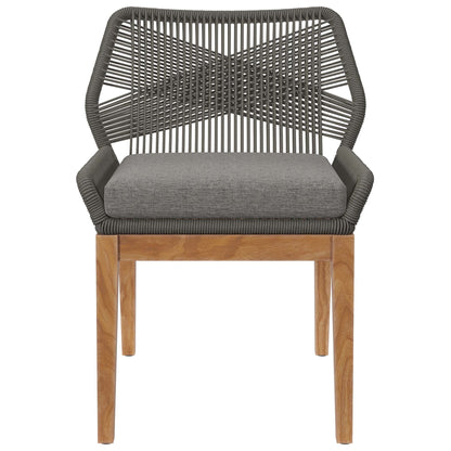 Wellspring Outdoor Patio Teak Wood Dining Chair by Modway, dark gray woven rope back and cushion, teak legs on Tampa Home & Garden Store