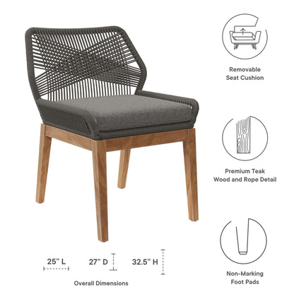 Outdoor teak dining chair Wellspring by Modway with dark gray woven rope back and cushion on Tampa Home & Garden Store