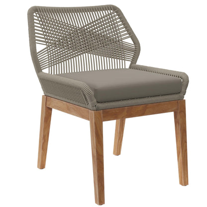 Wellspring outdoor teak wood dining chair by Modway; gray rope back with cushioned seat on a teak frame on Tampa Home & Garden Store