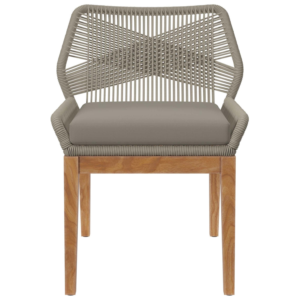 Wellspring outdoor teak dining chair with woven rope back and grey cushion by Modway on Tampa Home & Garden Store
