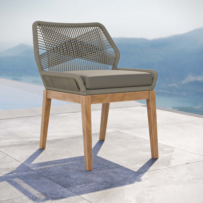 Wellspring outdoor teak chair by Modway with taupe woven rope back and cushion on wood legs on Tampa Home & Garden Store