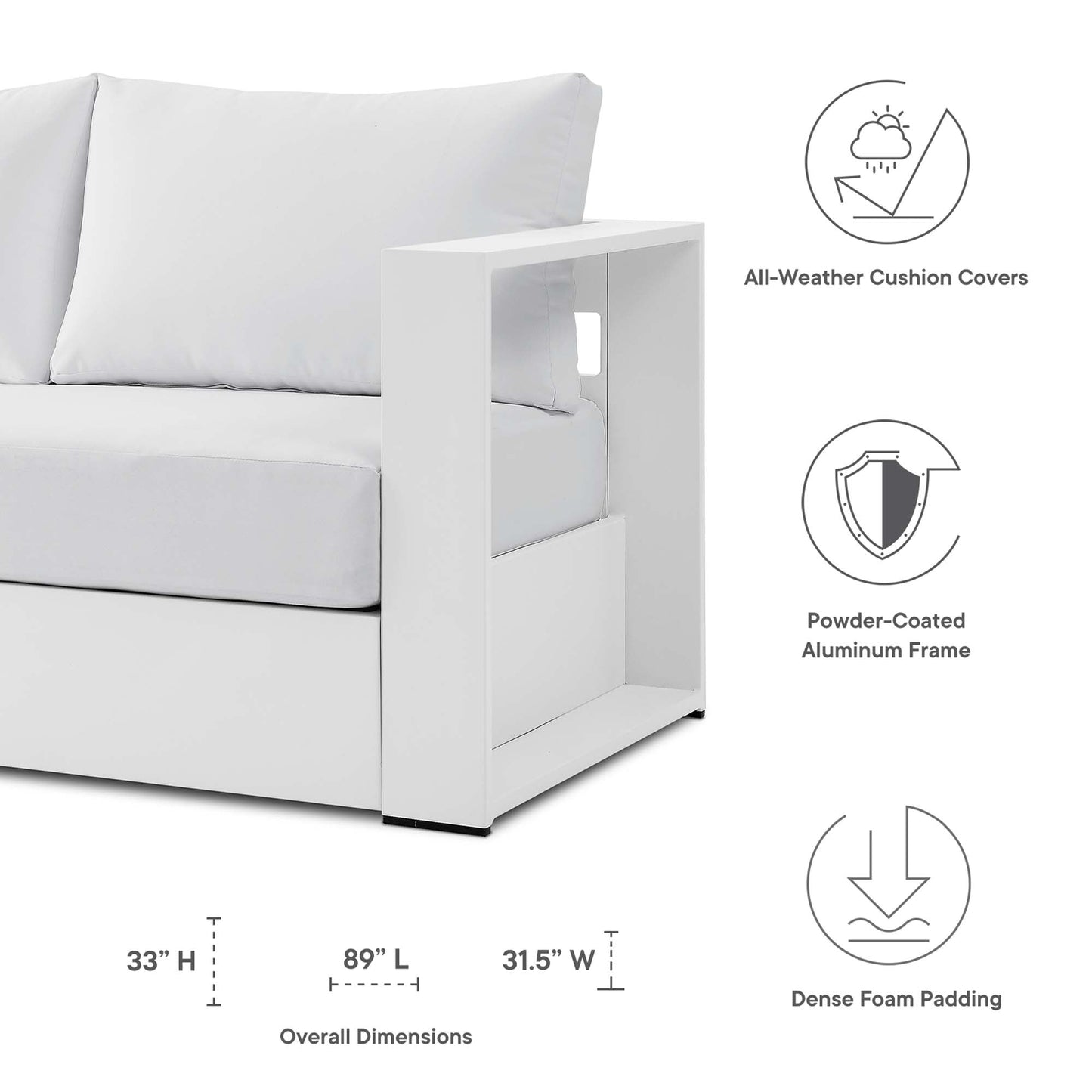Tahoe 2 Piece Outdoor Aluminum Sofa and Table
