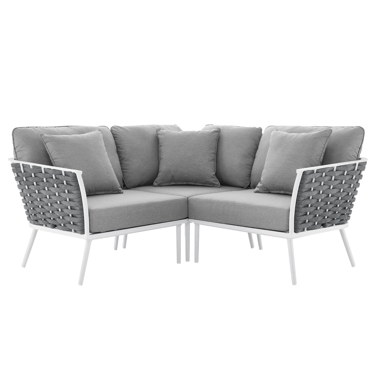 Stance Outdoor Patio Aluminum Small Sectional Sofa by Modway with gray cushions and white frame on Tampa Home & Garden Store
