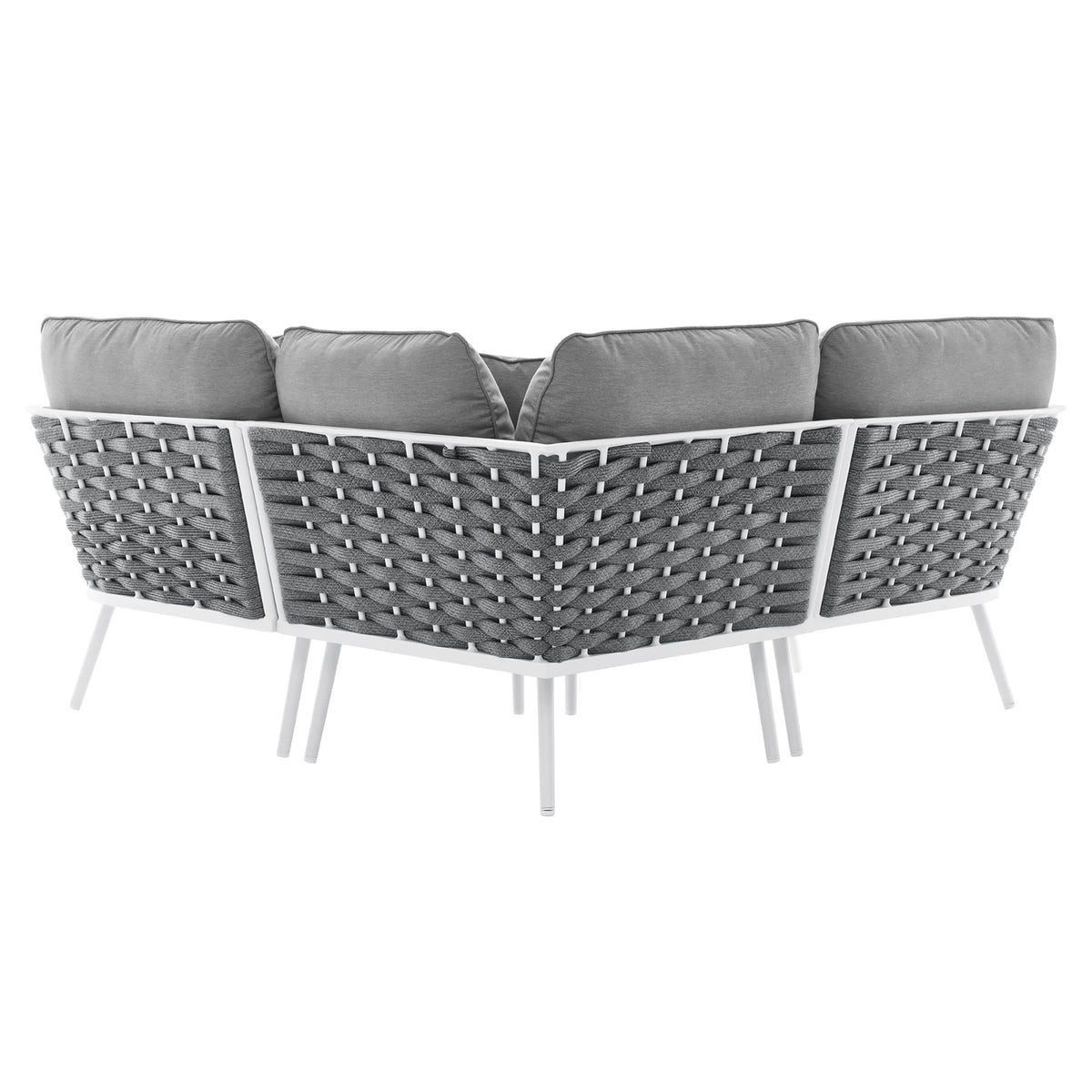 Stance Outdoor Patio Aluminum Small Sectional Sofa by HouseOfZazla gray cushions white frame on Tampa Home & Garden Store
