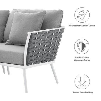 Stance Outdoor Aluminum Small Sectional Sofa by Modway with gray cushions on powder-coated frame on Tampa Home & Garden Store