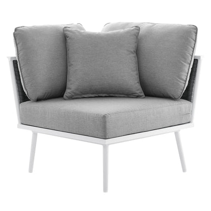 Stance Outdoor Patio Aluminum Small Sectional Sofa gray cushions, white frame on Tampa Home & Garden Store