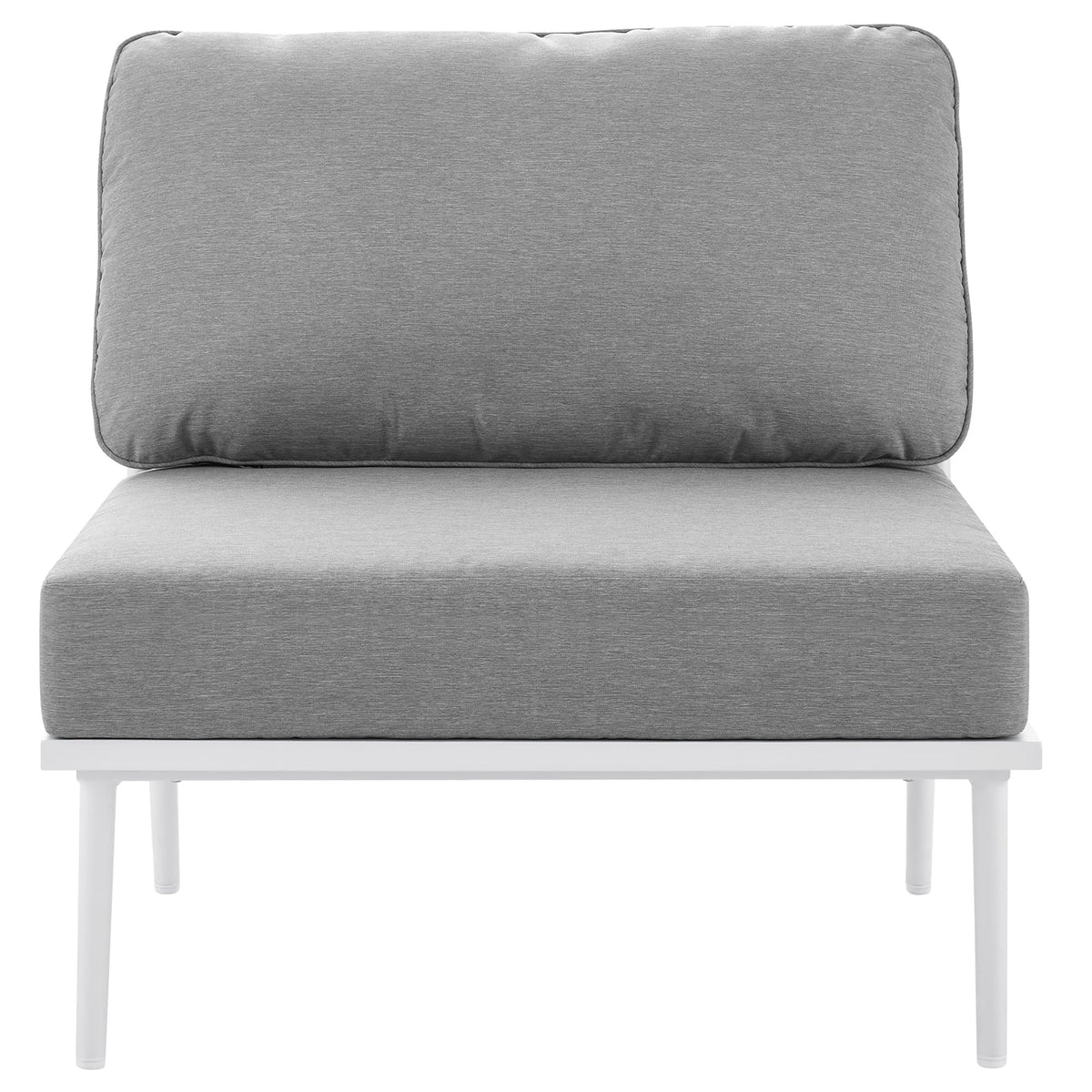 Stance outdoor patio aluminum large sectional sofa cushion set in gray fabric on white frame on Tampa Home & Garden Store