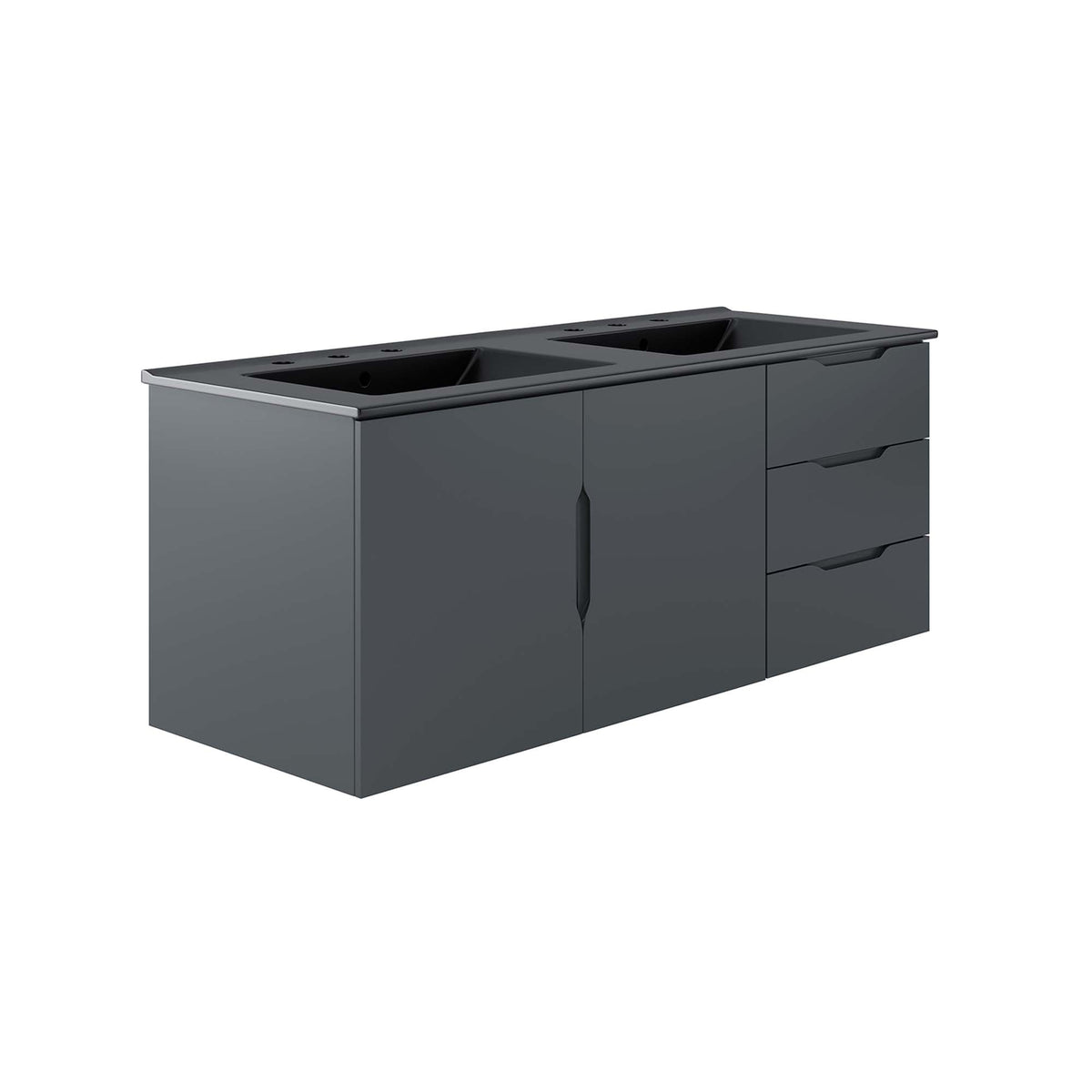 Vitality 48in double sink bathroom vanity in dark gray with flat-front drawers by Modway on Tampa Home & Garden Store