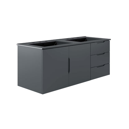 Vitality 48in double sink bathroom vanity in dark gray with flat-front drawers by Modway on Tampa Home & Garden Store