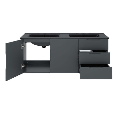 Vitality 48-inch double sink bathroom vanity in charcoal gray with two sinks and open cabinet on Tampa Home & Garden Store