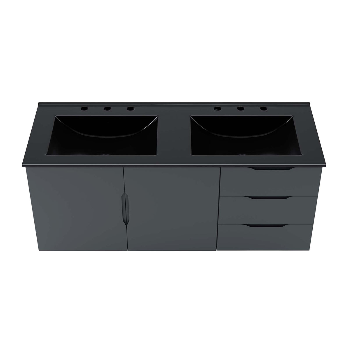 Vitality 48in double sink bathroom vanity top in dark charcoal with two black basins by Modway on Tampa Home & Garden Store