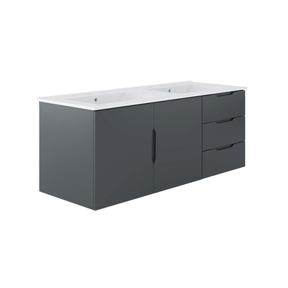 Vitality 48in double-sink bathroom vanity with white countertop and gray cabinets on Tampa Home & Garden Store