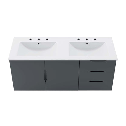 Vitality 48in double sink vanity by Modway; white countertop with two sinks and dark gray base on Tampa Home & Garden Store
