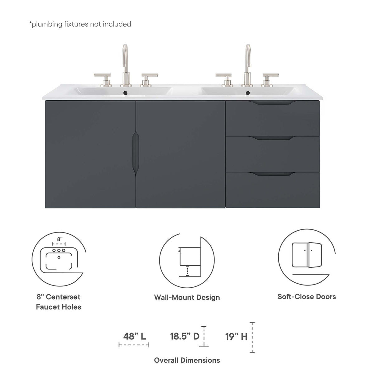 Vitality 48in double sink vanity with gray cabinets and white countertop HouseOfZazla on Tampa Home & Garden Store