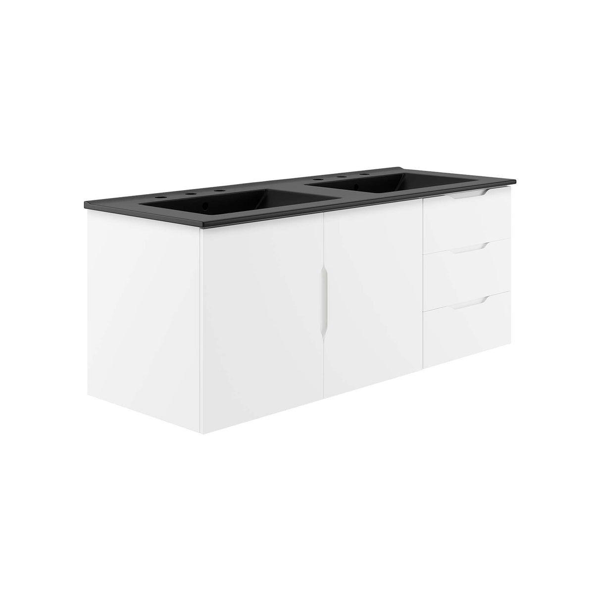 Vitality 48in double sink bathroom vanity by Modway with black countertop and white cabinets on Tampa Home & Garden Store