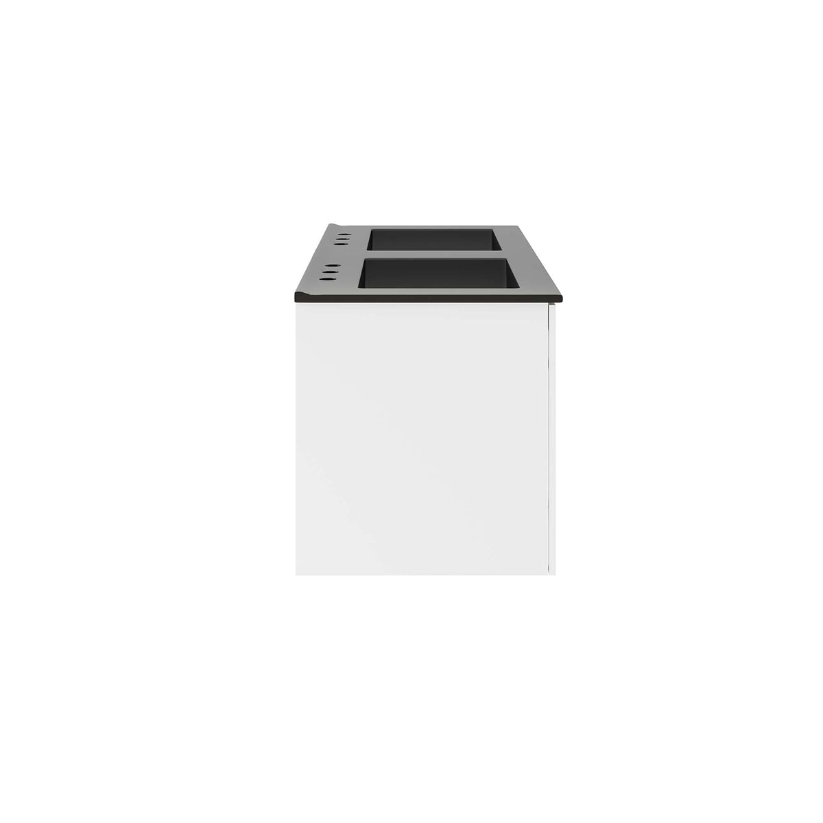Vitality 48 inch double sink bathroom vanity with gray countertop and two rectangular sinks on white cabinet on Tampa Home & Garden Store