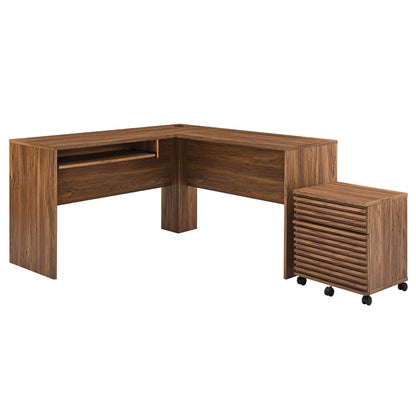 Render Wood Desk and File Cabinet Set by Modway in wood finish, L-shaped desk with rolling cabinet on Tampa Home & Garden Store