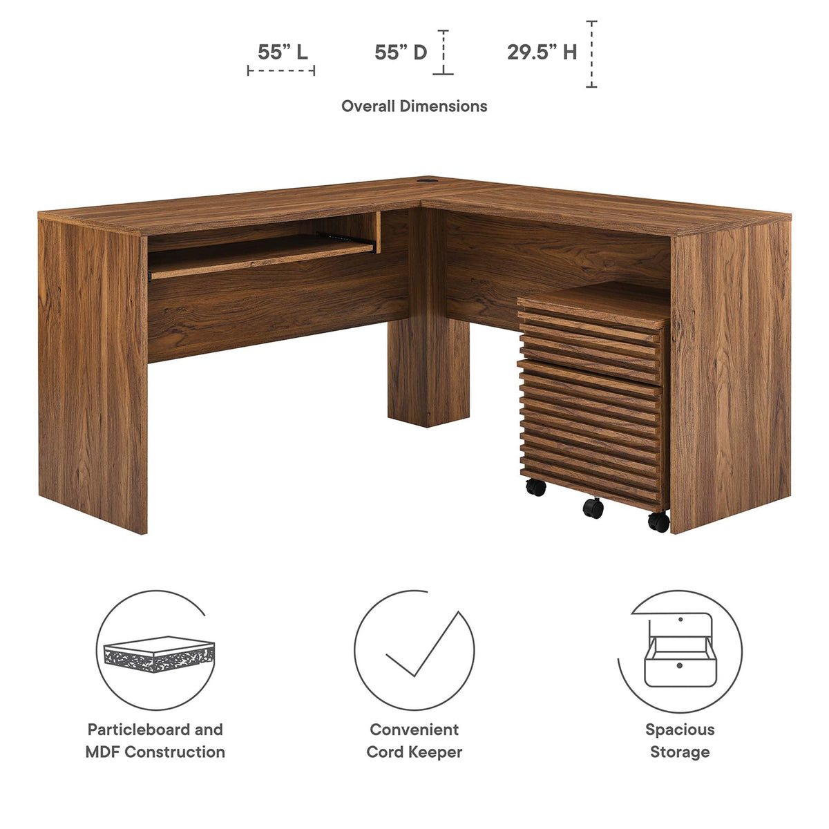 Render Wood Desk and File Cabinet Set, L-shaped with cable hole and rolling filing cabinet on Tampa Home & Garden Store