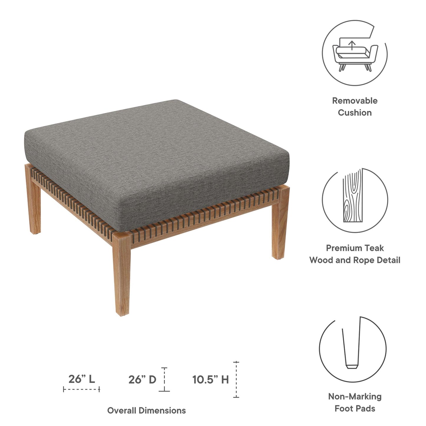 Coastal Style Teak Ottoman for Outdoor Living