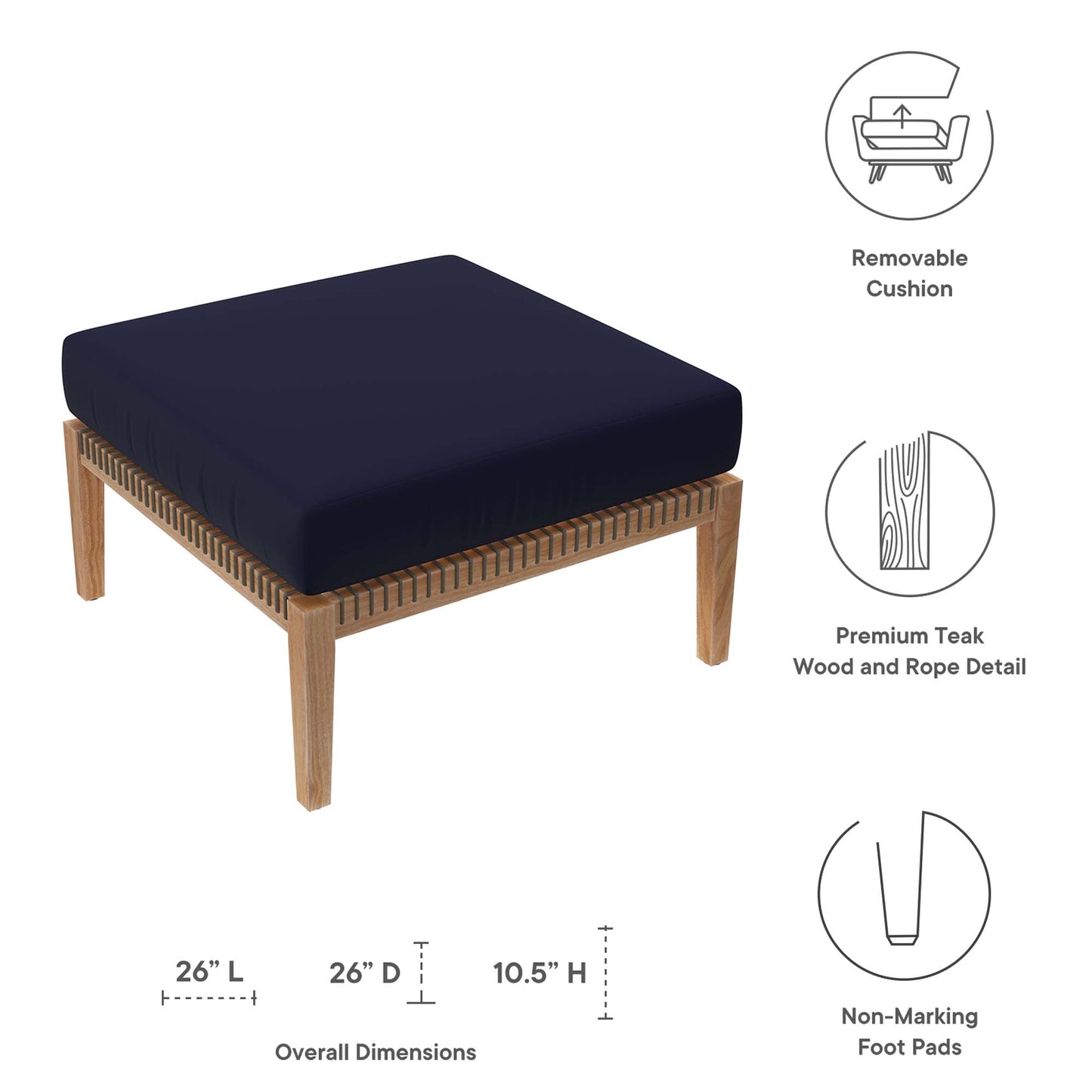 Coastal Style Teak Ottoman for Outdoor Living