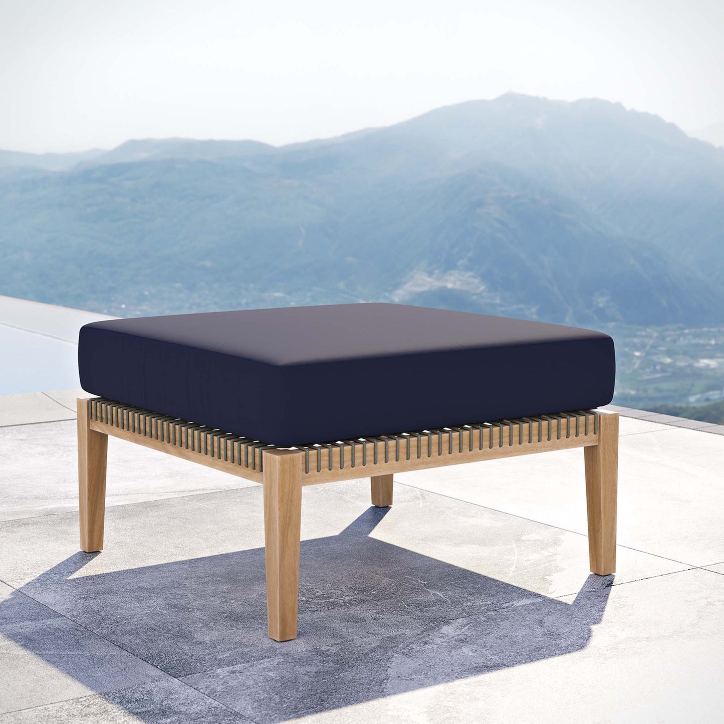 Coastal Style Teak Ottoman for Outdoor Living