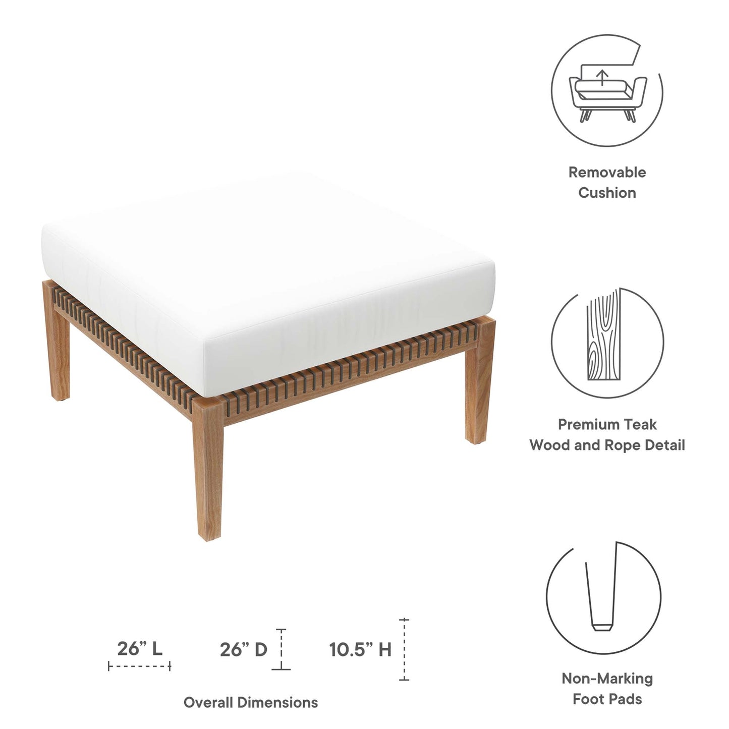 Coastal Style Teak Ottoman for Outdoor Living