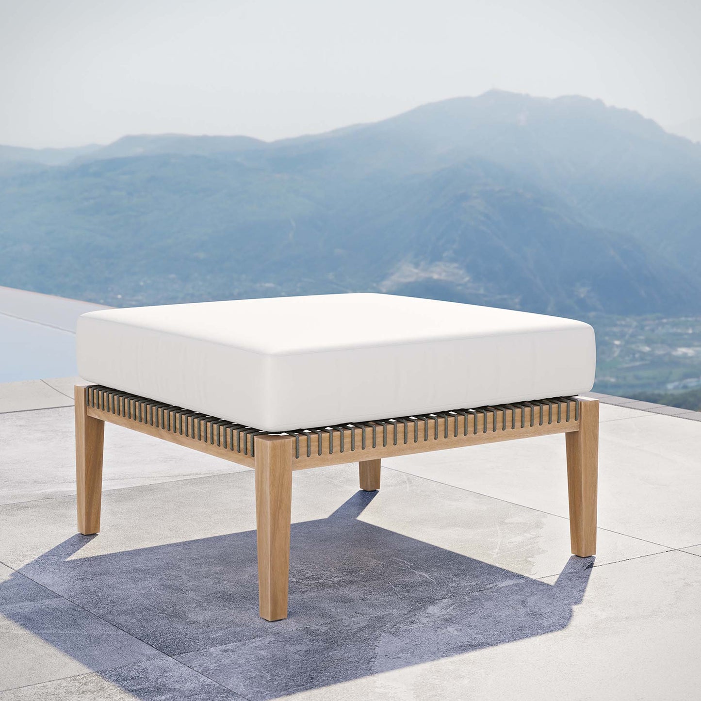 Coastal Style Teak Ottoman for Outdoor Living