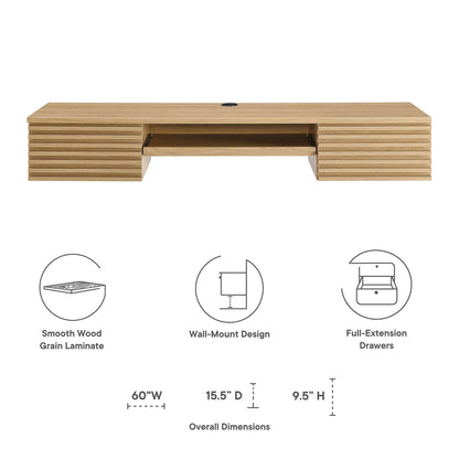 Render Wall Mount Wood Office Desk by Modway, natural wood grain laminate, wall-mount design on Tampa Home & Garden Store
