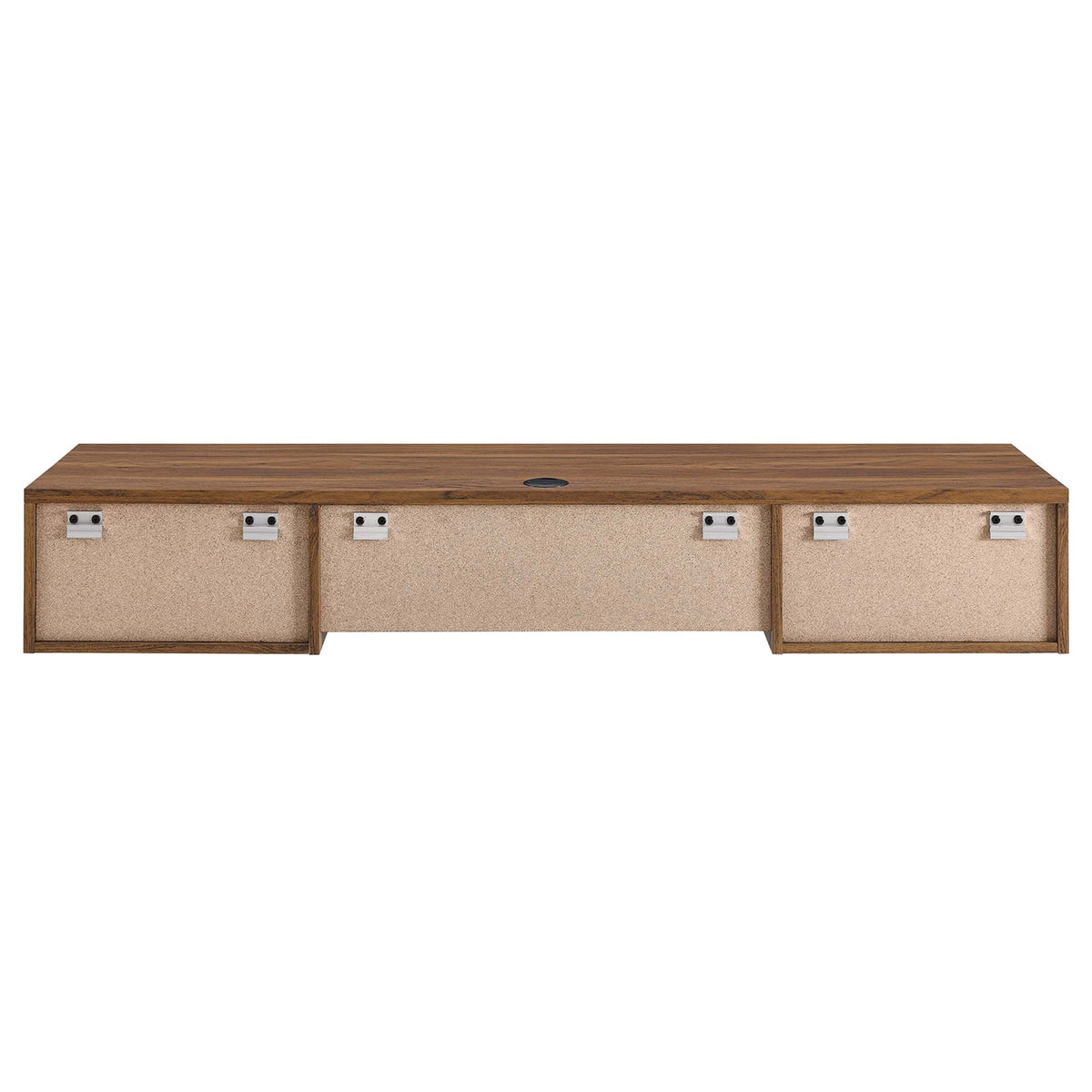 Render Wall Mount Wood Office Desk with wood top and beige fabric storage cubbies on Tampa Home & Garden Store