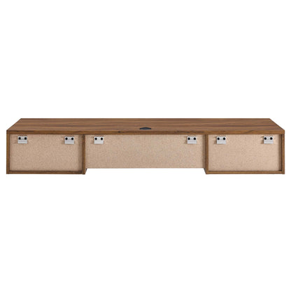 Render Wall Mount Wood Office Desk with wood top and beige fabric storage cubbies on Tampa Home & Garden Store
