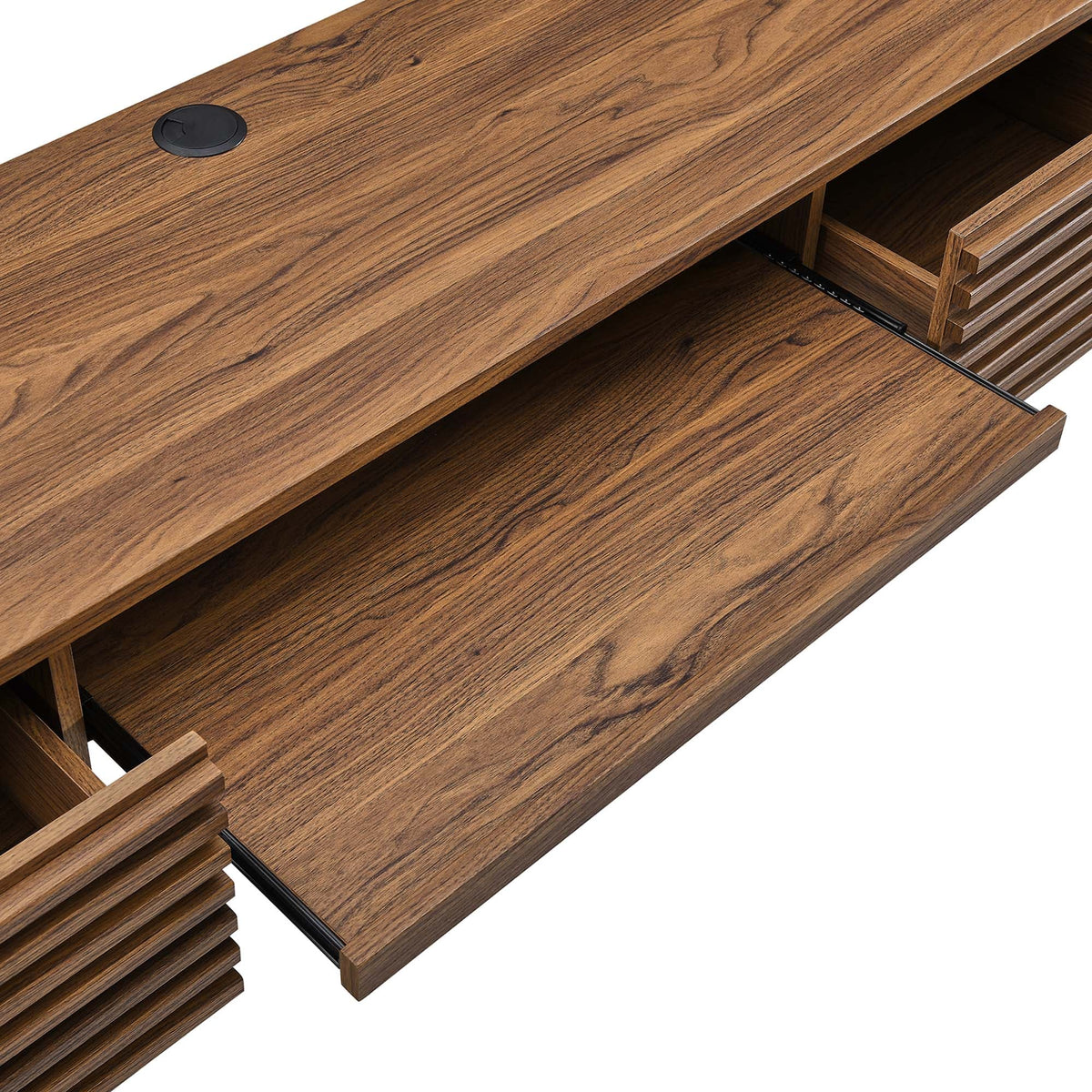 Render Wall Mount Wood Office Desk by Modway in warm oak finish with circular cable grommet on Tampa Home & Garden Store