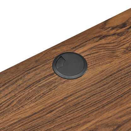 Render Wall Mount Wood Office Desk with brown wood finish and black circular cable grommet on Tampa Home & Garden Store