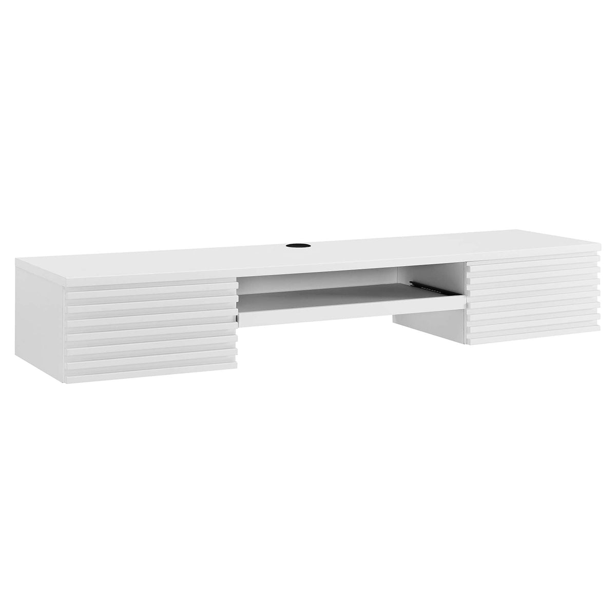 Render Wall Mount Wood Office Desk white with slatted drawer fronts and cable hole on Tampa Home & Garden Store