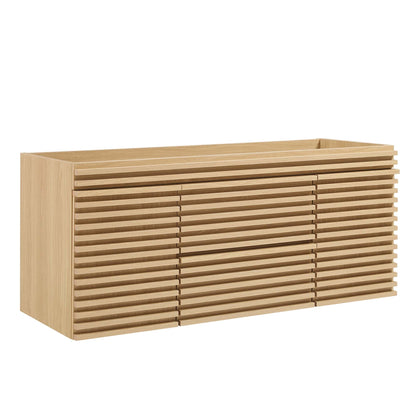Render 48 inch single sink bathroom vanity cabinet with light oak slatted front on Tampa Home & Garden Store