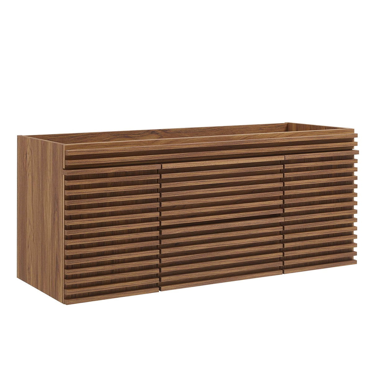 Render 48in single-sink bathroom vanity cabinet in walnut with horizontal slats on Tampa Home & Garden Store
