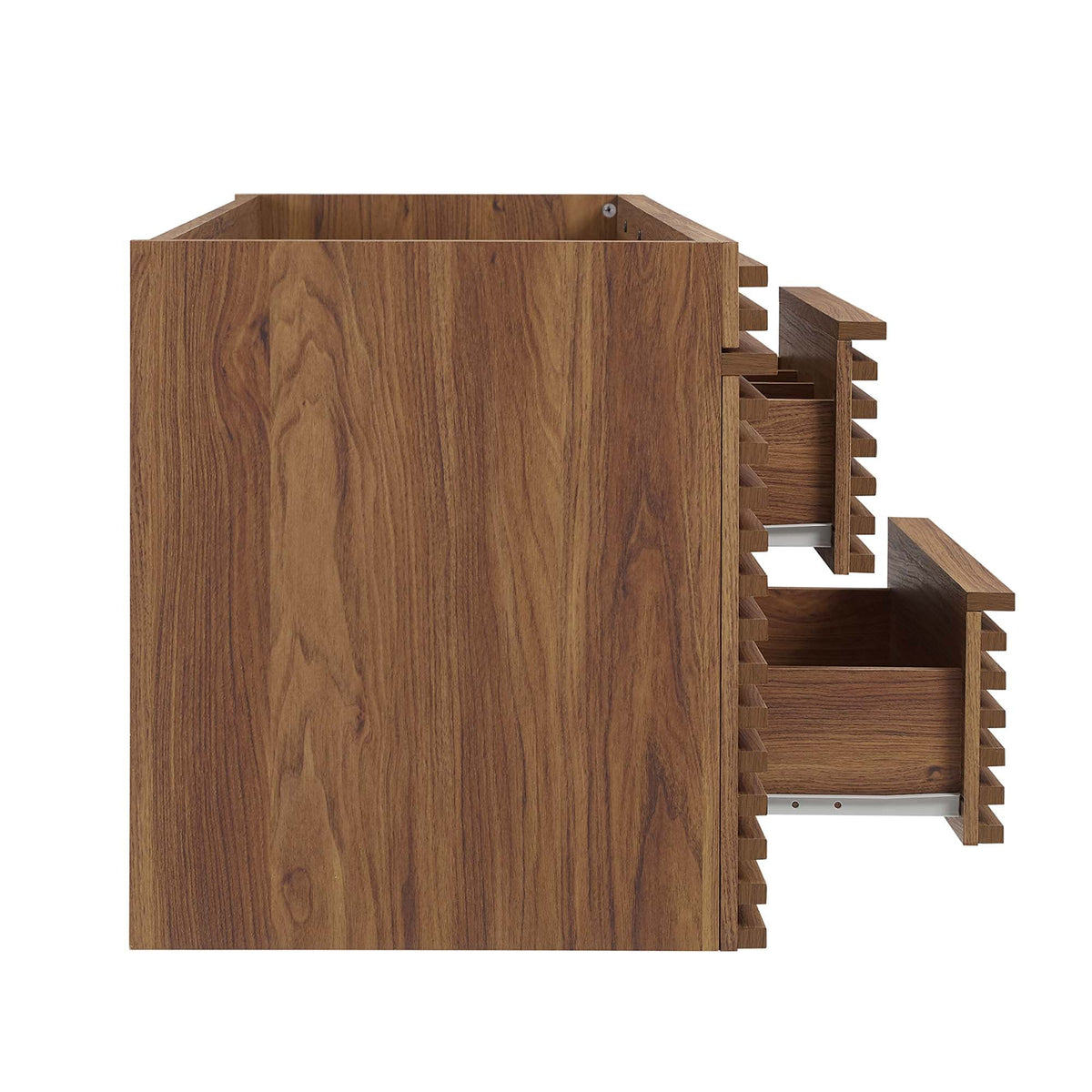 Modway Render 48in walnut vanity cabinet for single-sink bathroom with open-slat side storage on Tampa Home & Garden Store