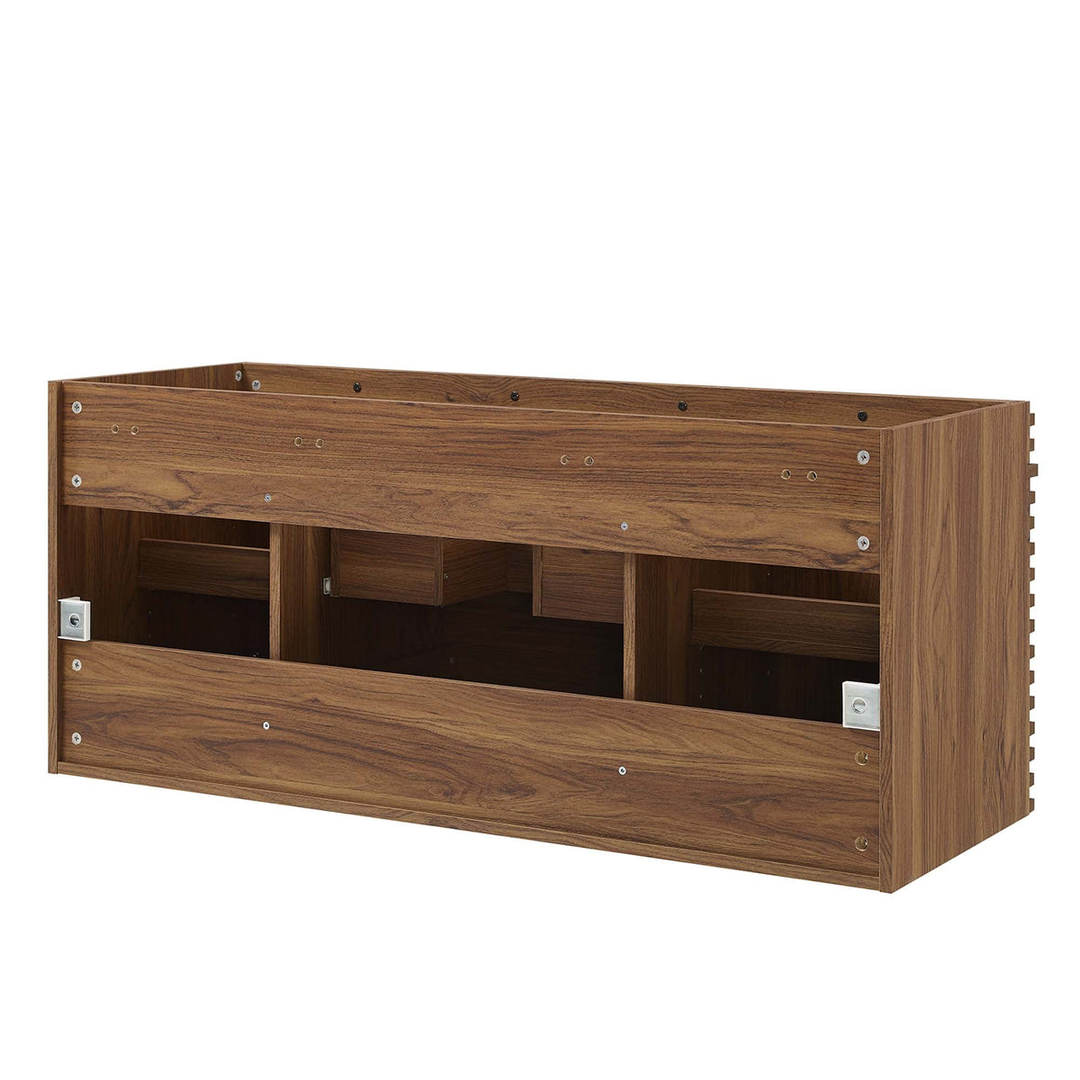 Render 48in single sink bathroom vanity cabinet in warm wood veneer with open shelf on Tampa Home & Garden Store