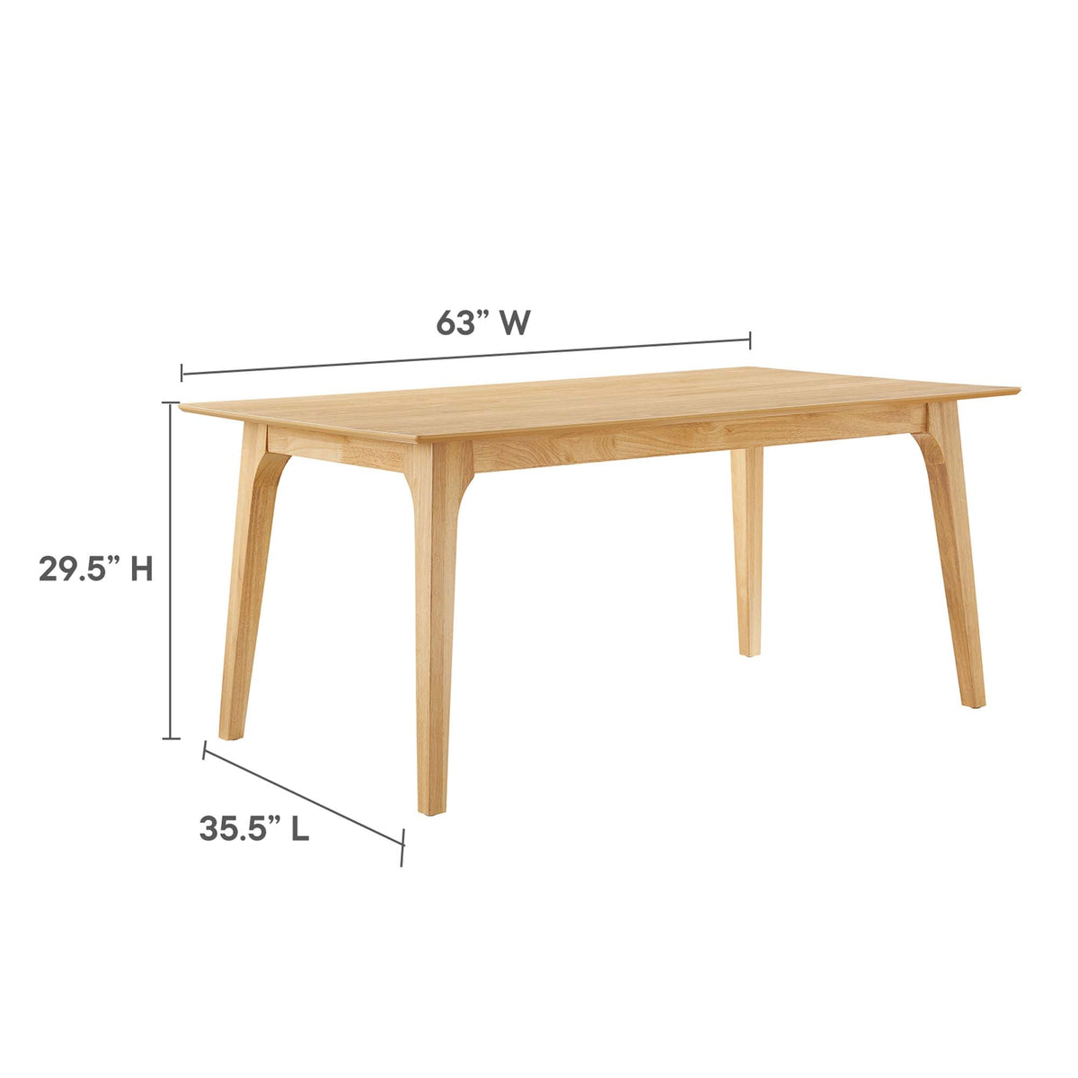 Juxtapose 63in Rectangle Dining Table by Modway in natural oak wood with curved legs on Tampa Home & Garden Store